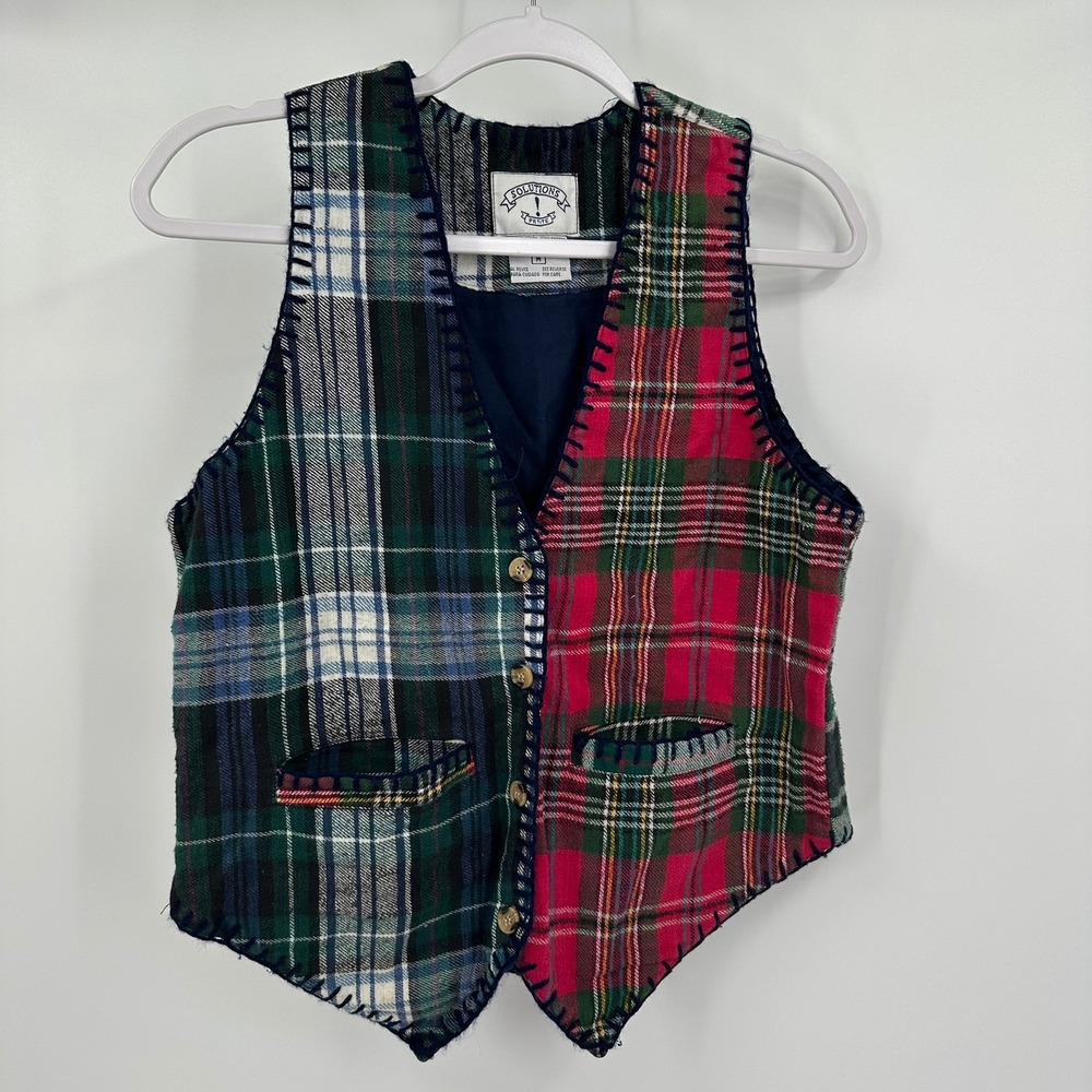 Womens Vintage Preppy Academia Patchwork Vest Size MP Heritage Eclectic Cottage